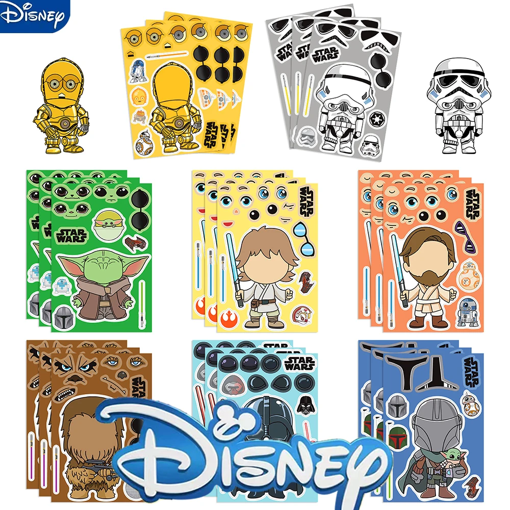 

8/16/32Pcs Disney Star Wars Puzzle Sticker Make a Face Cartoon Toys For DIY Phone Laptop Luggage Graffiti Decals Kids Gift