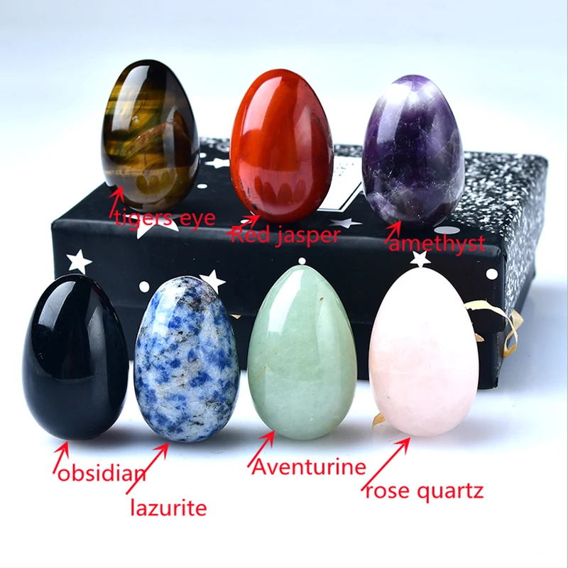 1Set Natural Stone Mini 7Pcs Egg Gem Energy DIY Chakra Healing Stone Accessories Family Women Health Care Massag Gift packaging