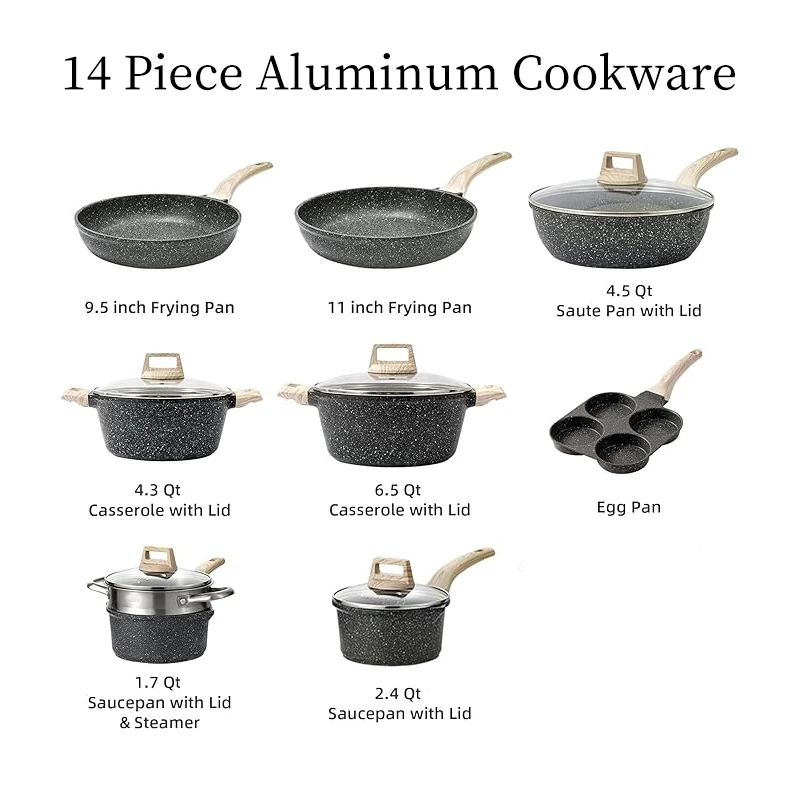 Kitchen Cooking Pots And Pans Black Granite Cookware Set Non-Stick Cookware Set Electromagnetic Stove Gas Stove Special Use