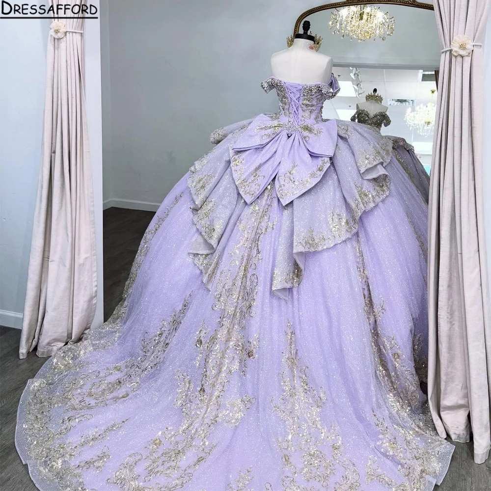 

Сиреневое фиолетовое платье Quinceanera, бальное платье с открытыми плечами, аппликация, цветок, бисер, кристаллы, вечерние, день рождения, милое платье 16, Vestidos