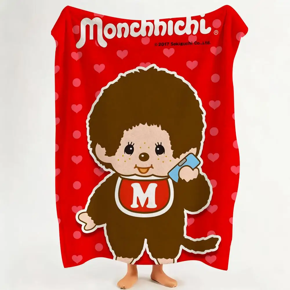 Character M-Monchhichi Throw Flannel Throw Blanket Suitable for Sofa、Living Room、Bedroom