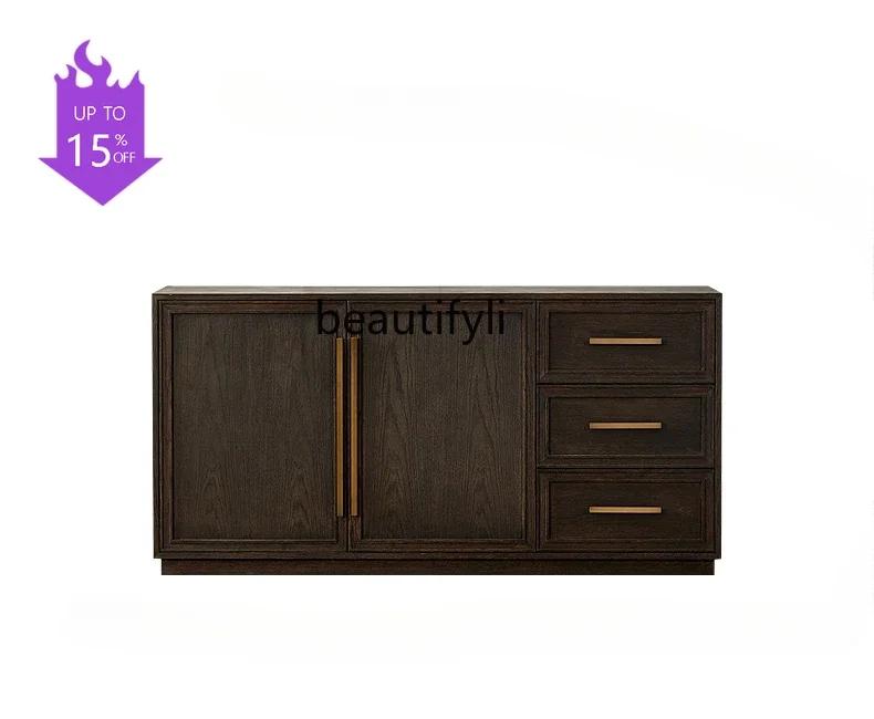 Nordic modern simple medieval solid wood dining side cabinet light luxury restaurant tea cabinet old