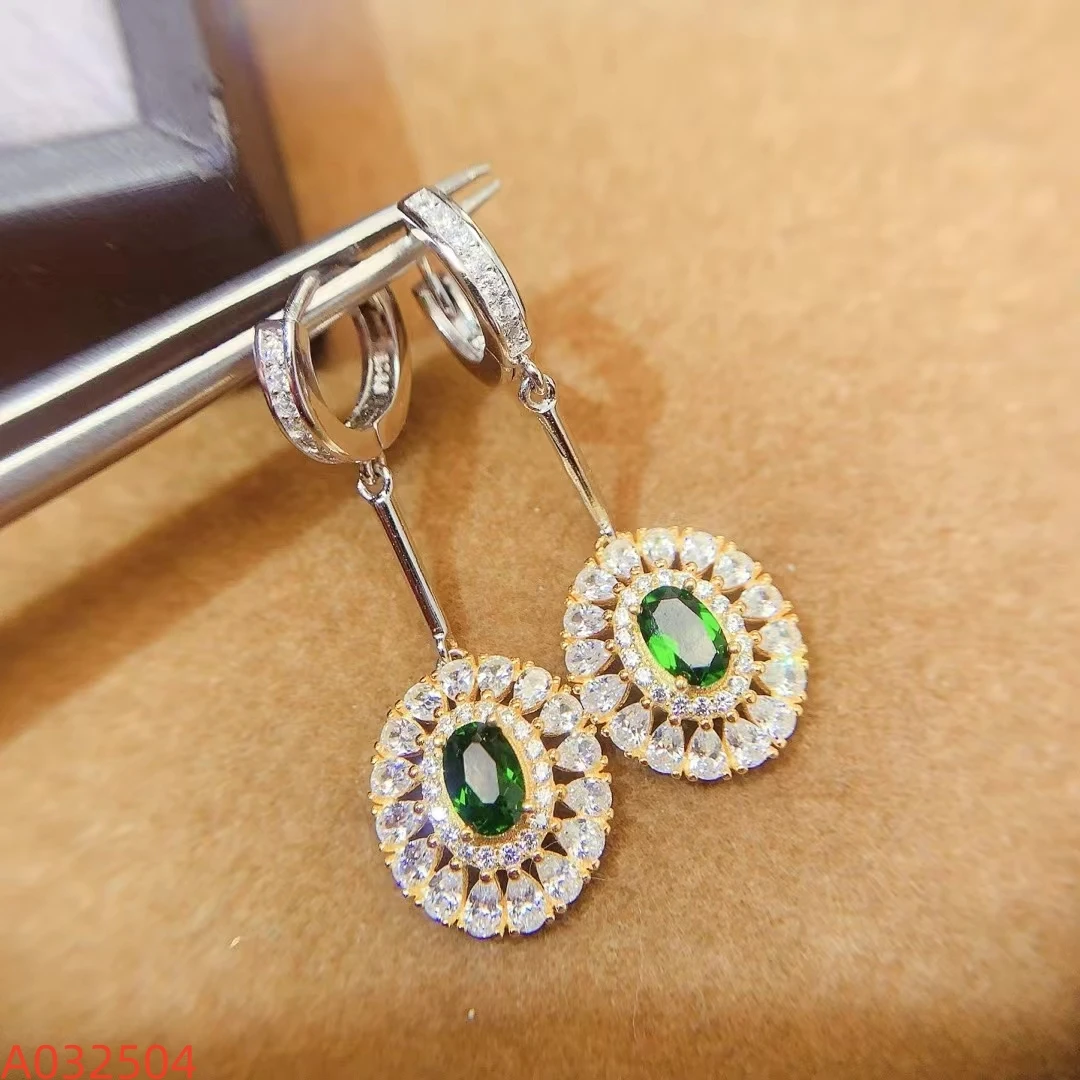 أقراط جديدة مطلية بالفضة KJJEAXCMY-S925 للنساء، مجوهرات راقية، مبهرة، ديوبسيدي طبيعي، وضوح عالي، لافتة للنظر