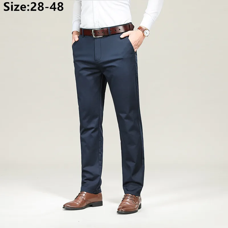 Pantalones formales de oficina para hombre, traje recto de seda de hielo, sin planchado, elásticos, talla grande 48 44, Verano