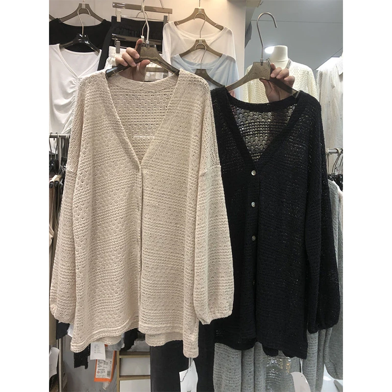 

Женский вязаный кардиган больших размеров (до 300 фунтов), весенне-осенний, тонкий, вязаный, с V-образным вырезом, свободного кроя, в стиле Lazy Style, с длинными рукавами