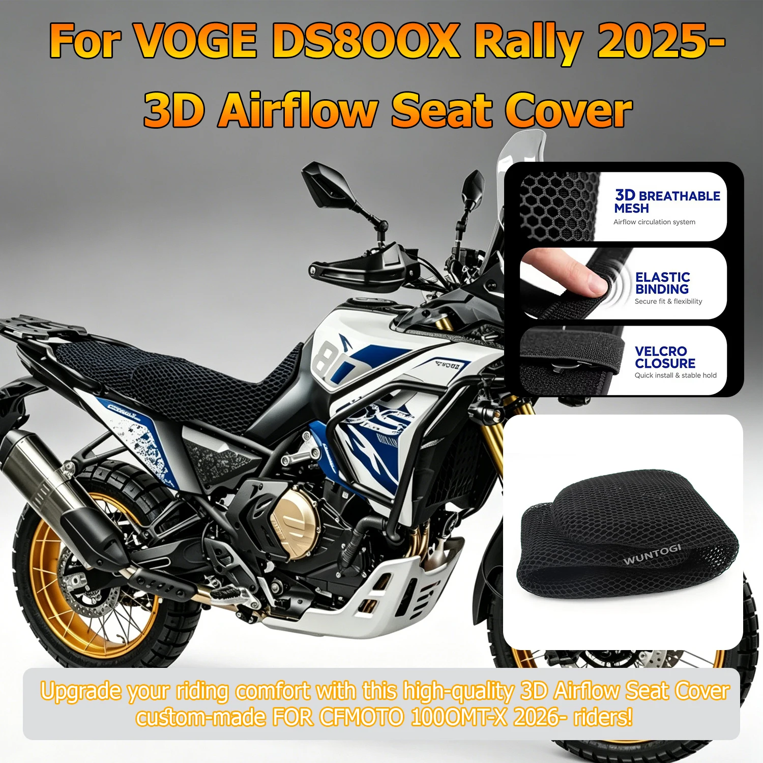 

NEW For VOGE DS800X Rally DS 800 X 2025- Motorcycle Anti-Slip Seat Cover 3D Honeycomb Mesh Heat Insulation Protect Cushion
