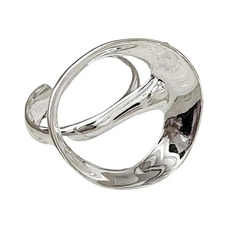 31BB Vintage Black Onyx Ring Unique Irregular Design Adjustable Open Band for Women Stackable Fashion Jewelry