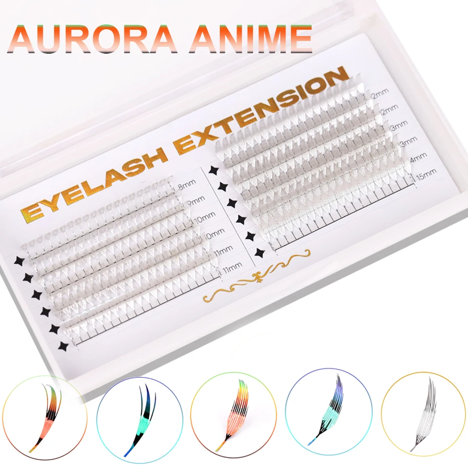 

Aurora Anime Pro Made Fan Eyelash Extension Dual Sided Comic Spire Lashes Feather Shaped Color Eyelashes Makeup Christmas Party