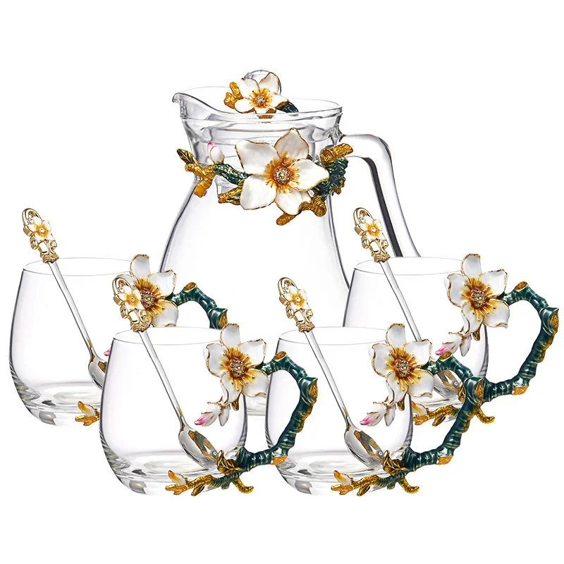 

enamel color, high temperature resistance, glass kettle, water cup, teacup set, household living room hospitality tea set