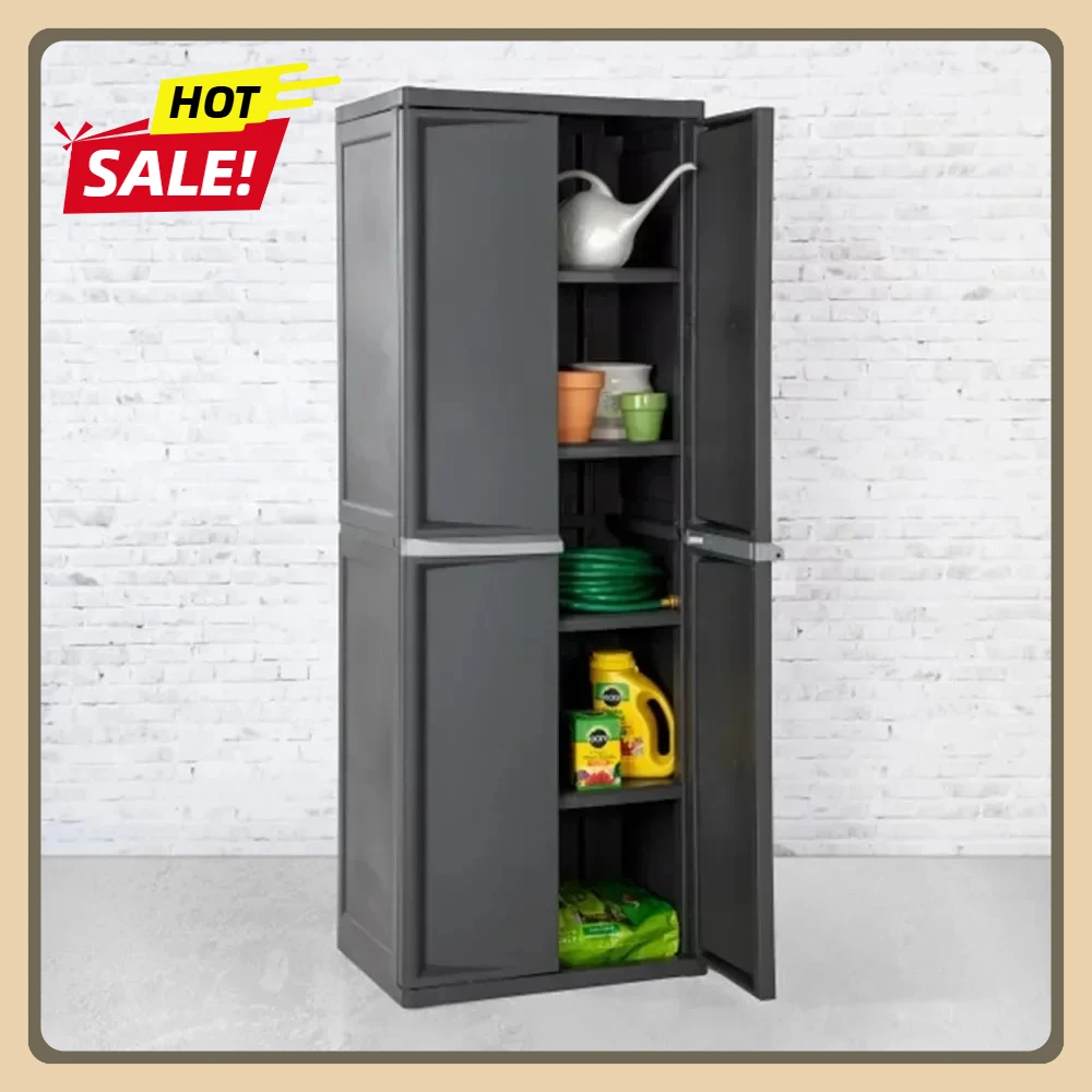 

4 Shelf Cabinet, Heavy Duty and Plastic Storage Unit, Organize Bins in the Garage, Basement, Attic, Mudroom Easy to Assemble