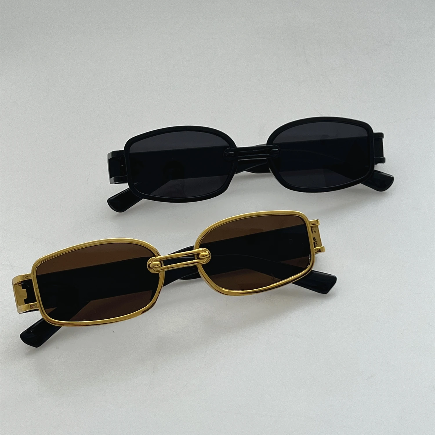 2 أزواج أزياء خمر مستطيل النظارات الشمسية النساء الشارع التصوير العلامة التجارية خمر نظارات السفر الرجال خمر فاسق النظارات
