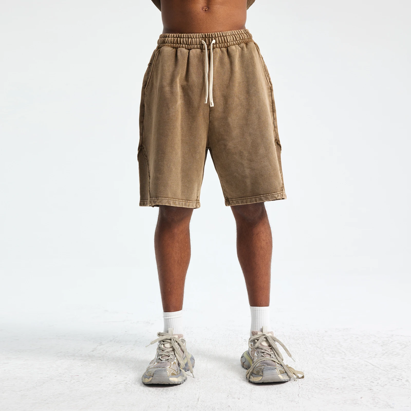 

Summer Wax Printing Retro Men's Shorts Oversized Washing Splicing Vintage Casual Shorts Men's Trend Raw Edges Short Pants 2025
