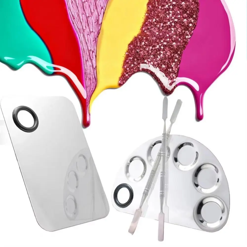 

Stainless Steel Makeup Color Palette With Spatula Rod Beauty Tools Makeup Cream Mixing Tray Mixing Color Palette for Cosmetic