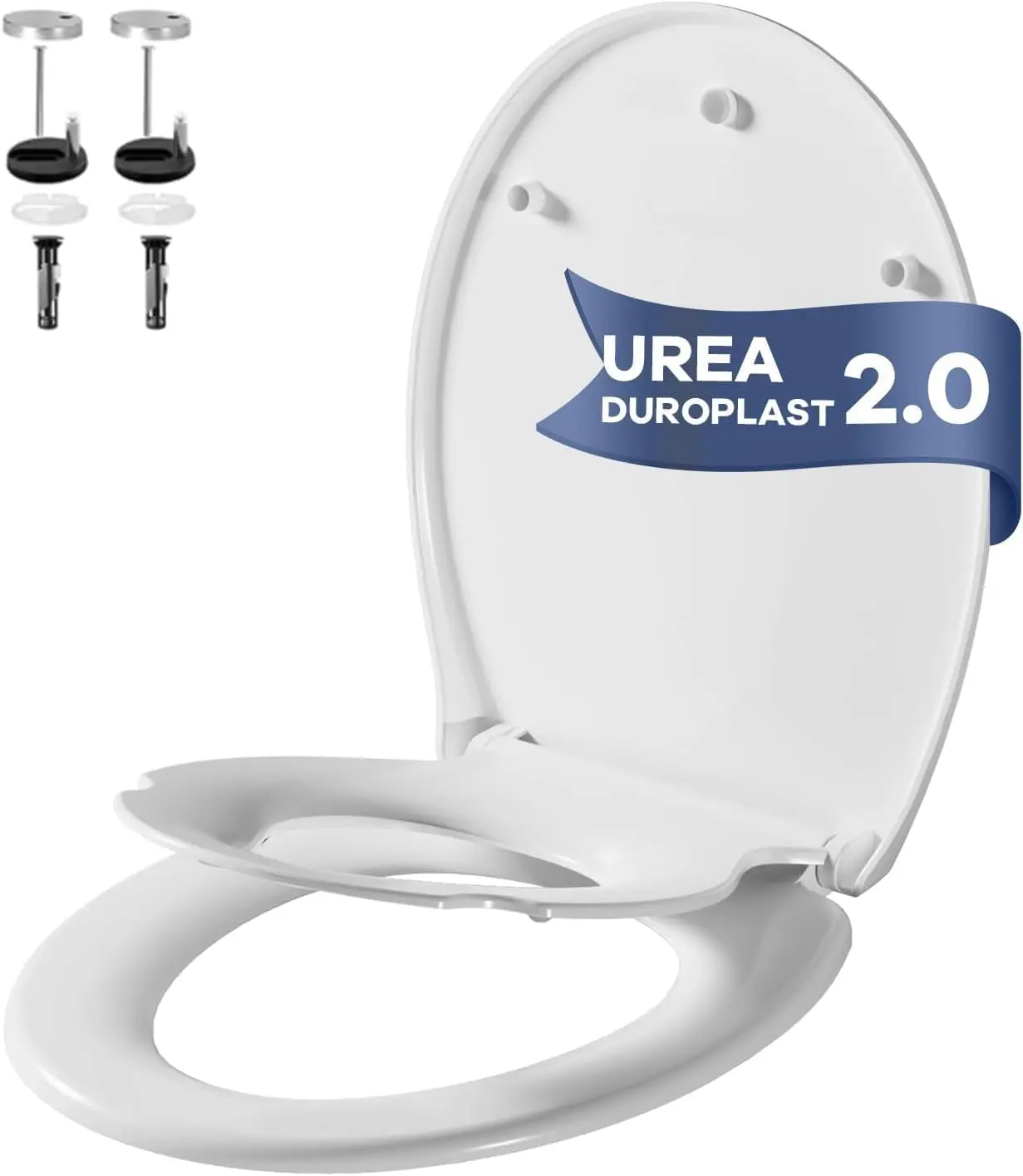Toilettendeckel O-Form, WC-Sitz aus Urea-Formaldehyd mit Soft-Close Absenkautomatik, Klodeckel Weiß, Kratzfest & Antibakteriell, Universal für O-förmige Toiletten
