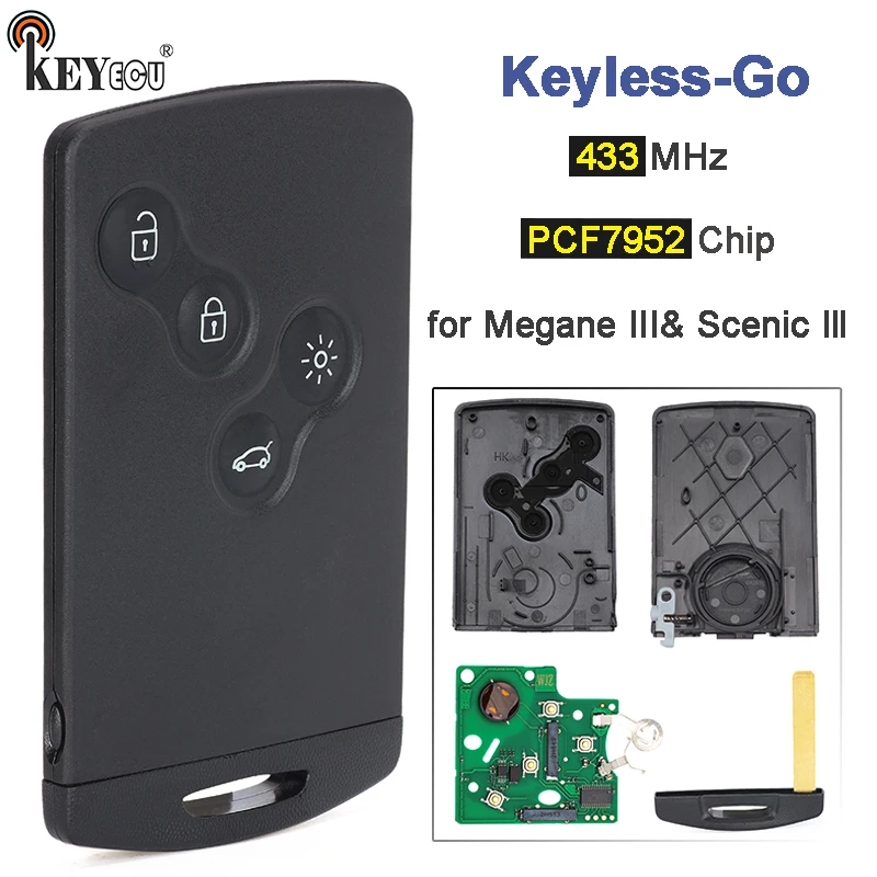 

KEYECU 433MHz ID46 PCF7952A Chip Keyless-Go with Hand Free Smart Card Remote Key Fob for Renault Megane Scenic lll Laguna 3