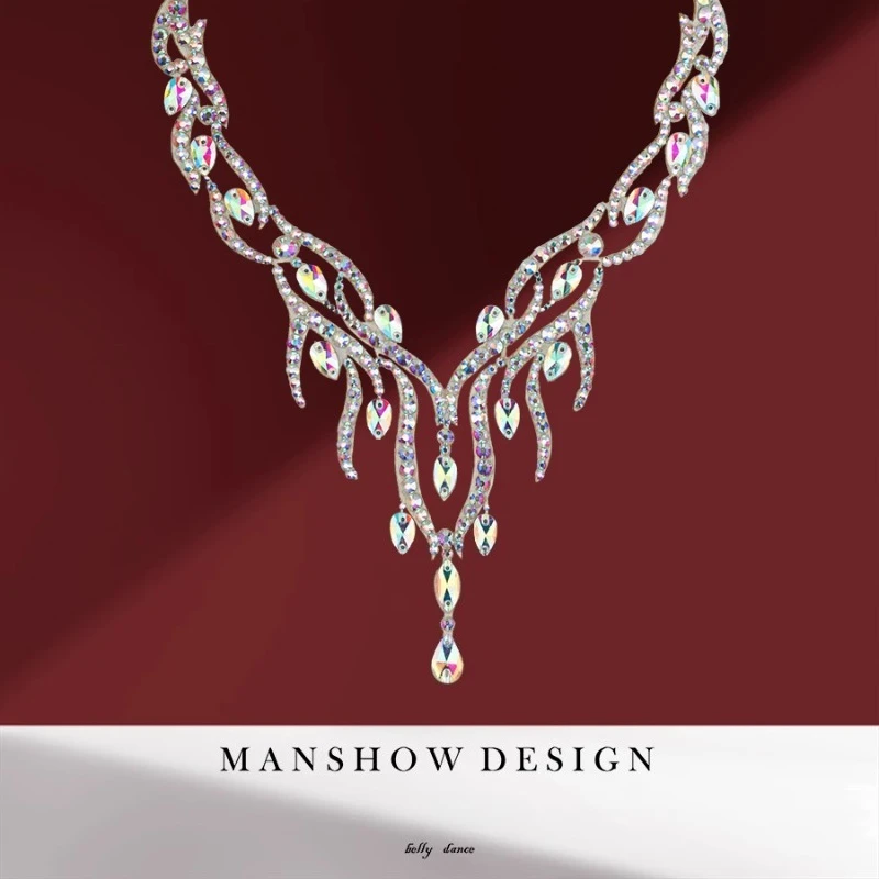 customized belly dance necklace hollow sparkling diamond necklaces versatile performance competition accessories handmade