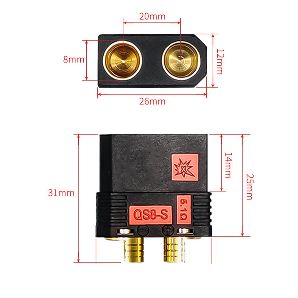 Electronic QS8-S Heavy Duty Battery Connector Anti-Spark Gold Connector Large Power Plug for RC Plant Protection Drone Car Model