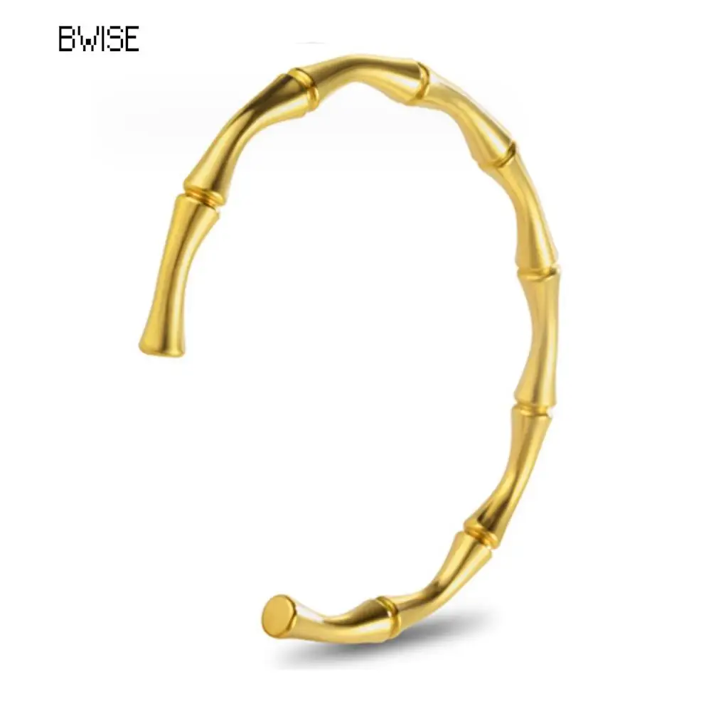 Bwise Stainless Steel Gold Color Bamboo Joint Bangles 2023 Trend Bracelet For Women Men Romantic Party Gift Fashion Jewelry