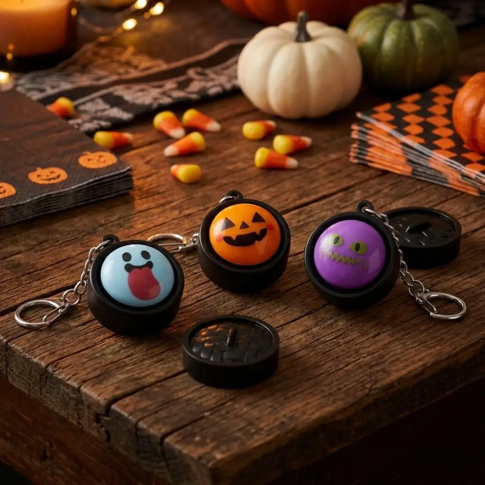 3D Printed Halloween Steamer Fidget Keychain Click Sound Removable Lid Mini Press Fidget Button Round Plastic Ghost Bag Pendant