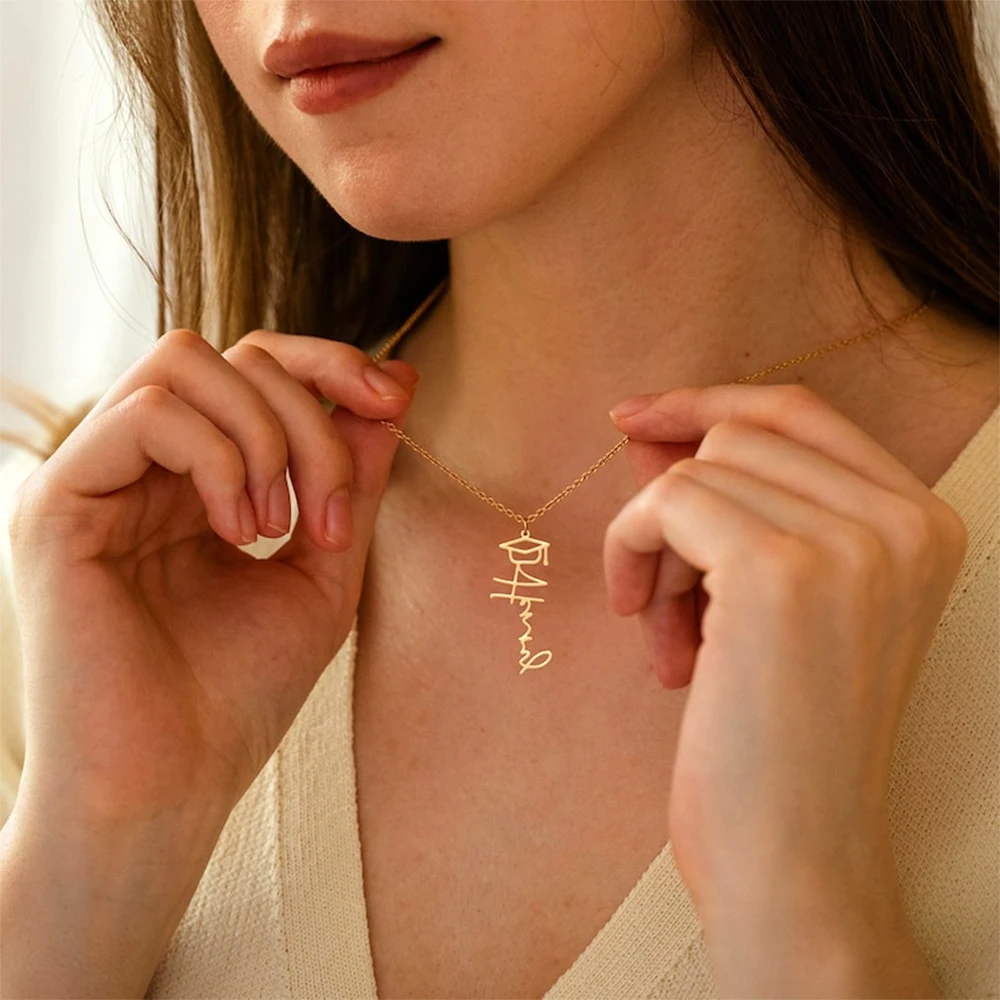 

Custom Graduation Cap Name Necklaces For Women Men Stainless Steel Customized Necklace Pendant Personalized Neck Chain Jewelry