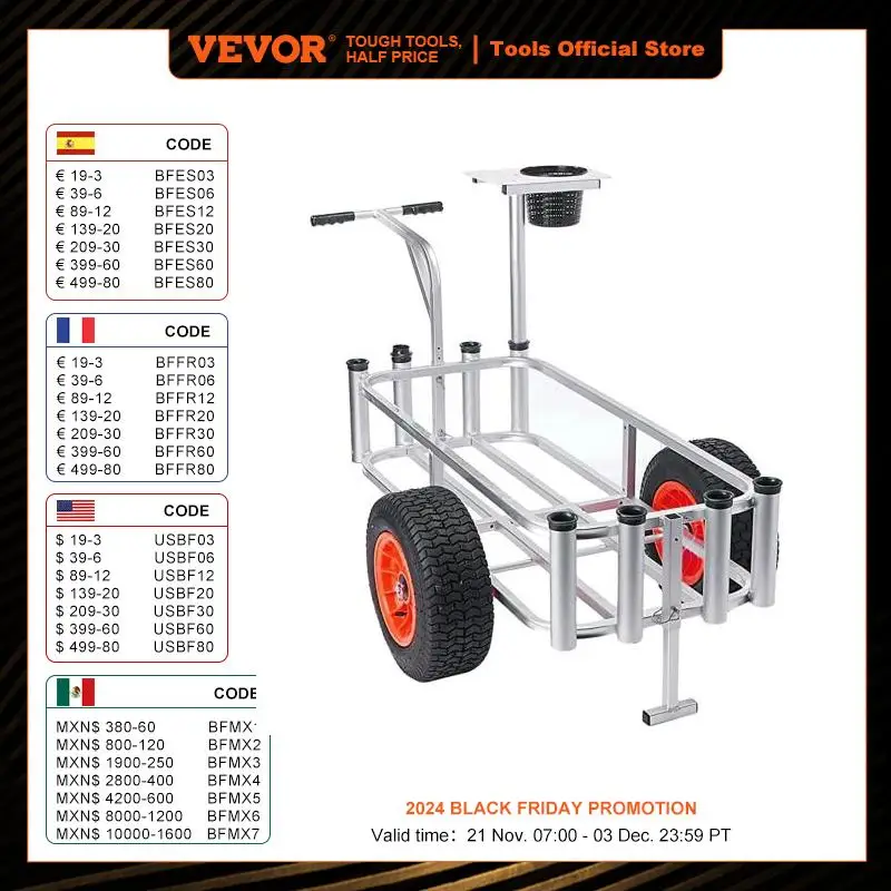 VEVOR الألومنيوم شاطئ الصيد عربة 500 رطل قدرة الأسماك وعربات البحرية ث/مثبتات قضيب و 10 "عجلات كبيرة بالون الإطارات للرمل