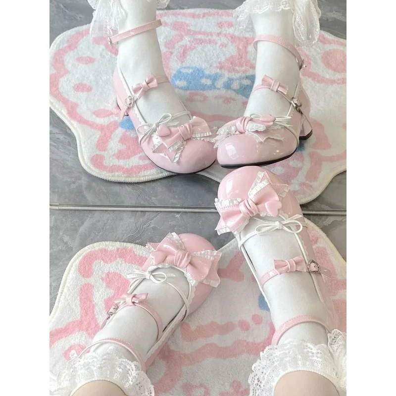 

Harajuku, японские туфли Лолиты с круглым носком, милые японские милые туфли на низком каблуке на плоской подошве Jk, маленькая кожаная обувь для девочек, женская чаепитие принцессы
