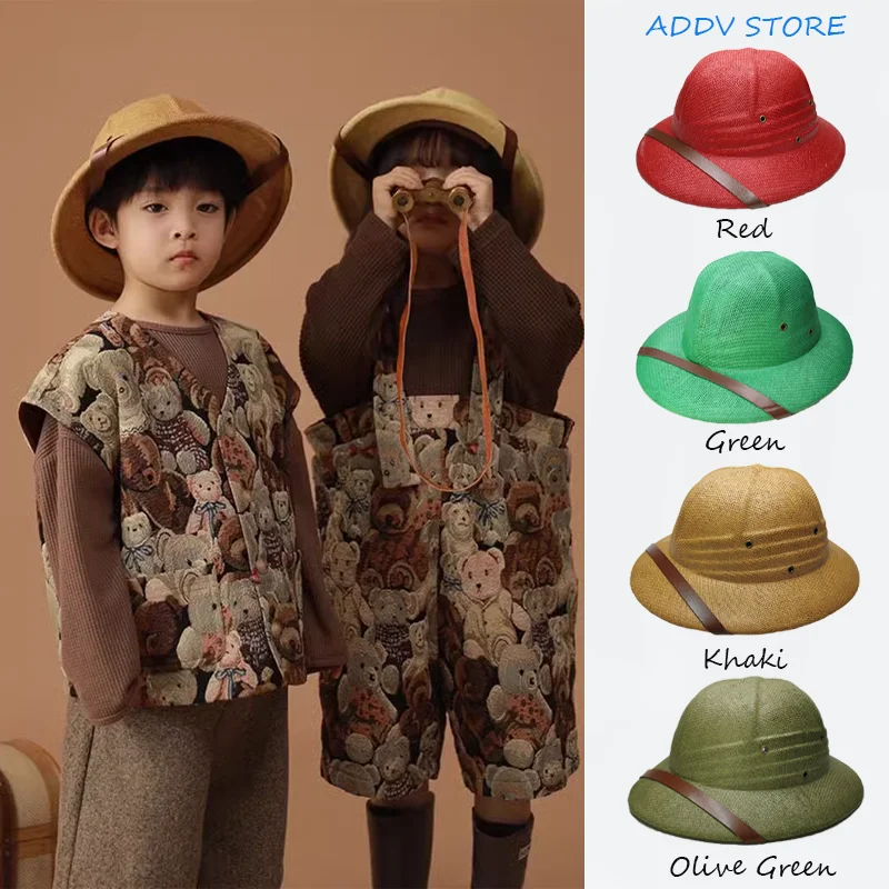 

Parentchild Outdoor Safety Helmet Straw Hat Kids Hat Explorer Outdoor Steel Helmet Vietnam Hat Crash Visor Gorras