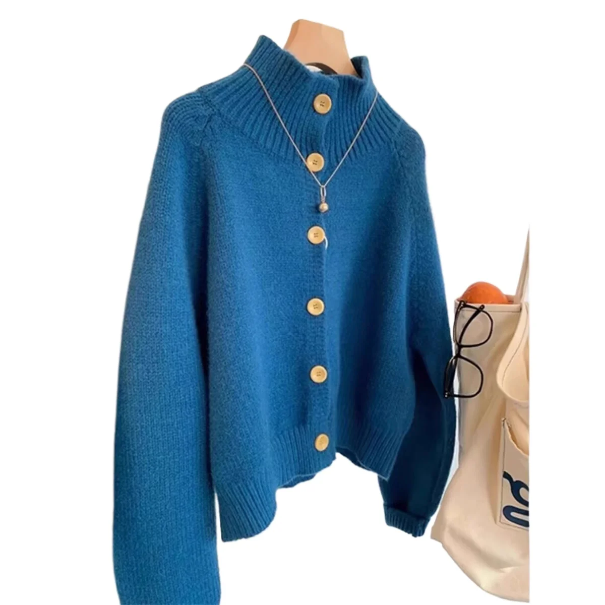 Ambience Spring New 2026 Solid Color Temperament Simple Grace Casual Dopamine Soft Waxy Shape Loose Sweater Cardigan Women