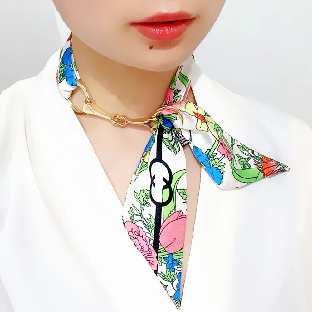 New Brand Small Silk Scarf for Women Floral Print Handle Band Ribbon Female Head Wraps Long Skinny Tie twill scarf for bag