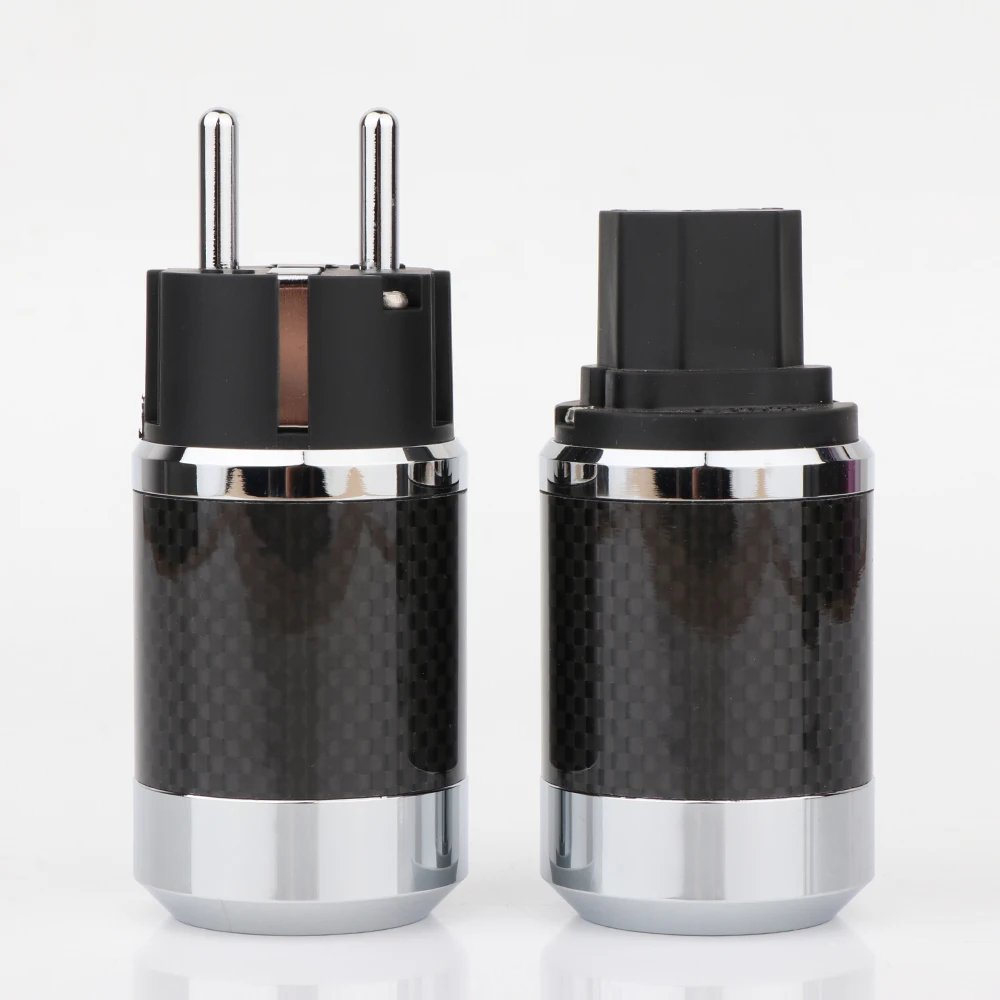 Paar EU-Schuko-Stecker Schwarz Kohlefaser 2-polig EU EUR Schuko-Netzstecker Gold/Rhodium-beschichtet DIY Netzadapter – Detail 3