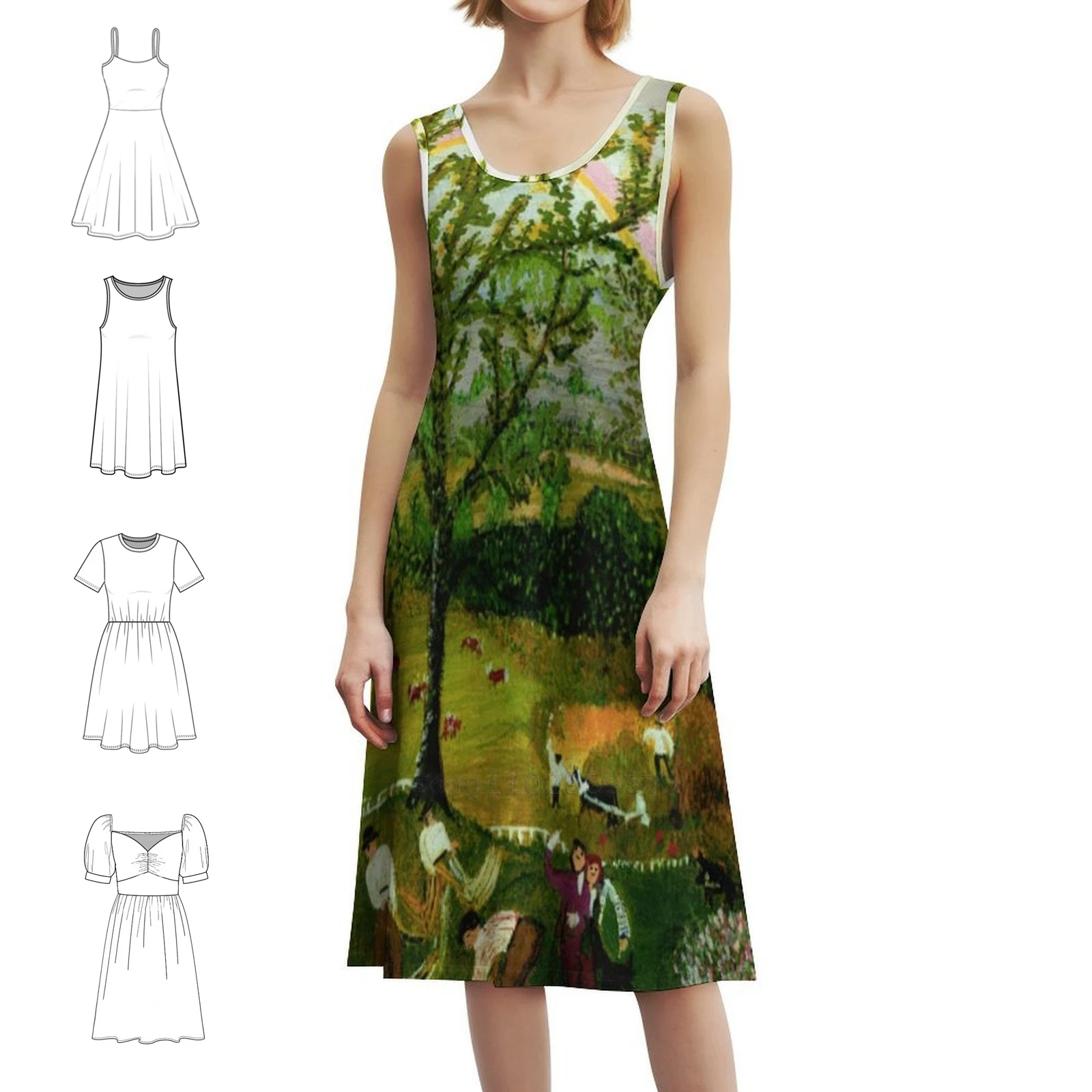 

Art By Grandma Moses Artist Grandma Moses Artwork By Women's Streetwear Party Dress Trendy Print Club Clothing For Female