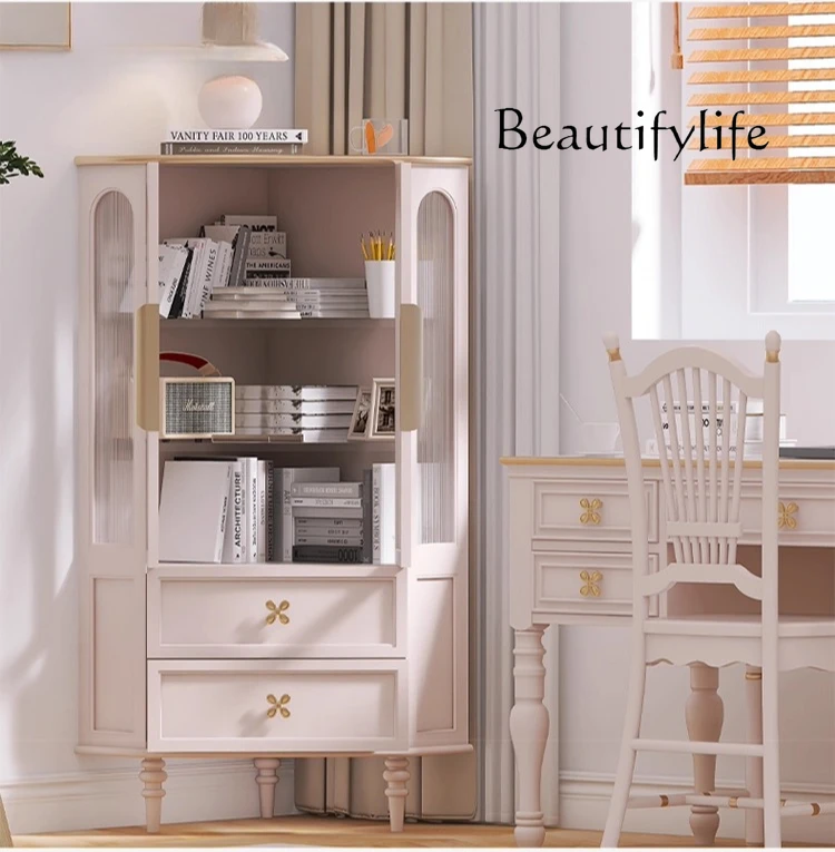 

American light luxury solid wood corner cabinet, living room dining side cabinet, corner cabinet, minimalist high-foot storage