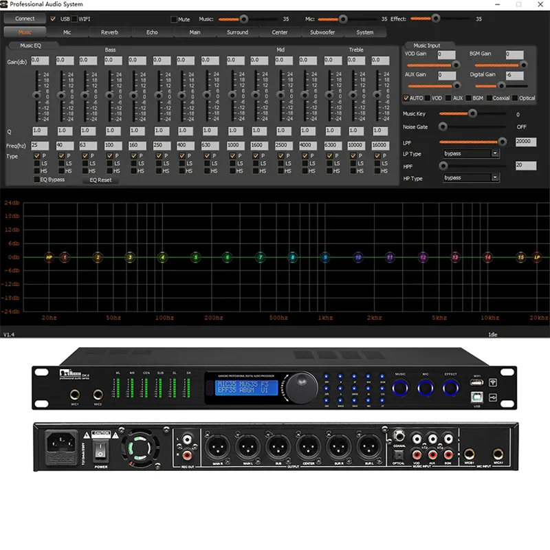 

Professional Audio Video Lighting Professional With Microphone Input Audio Processor Ktv