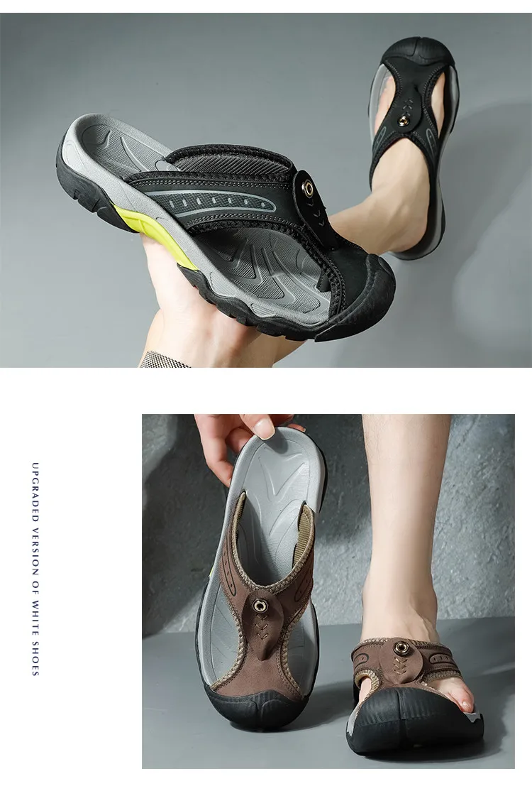 Sommerliche, atmungsaktive Herren-Sandalen aus weichem Echtleder, bequeme Herren-Hausschuhe, flache Herren-Flip-Flops, Outdoor-Römersandalen für den Strand – Detail 12