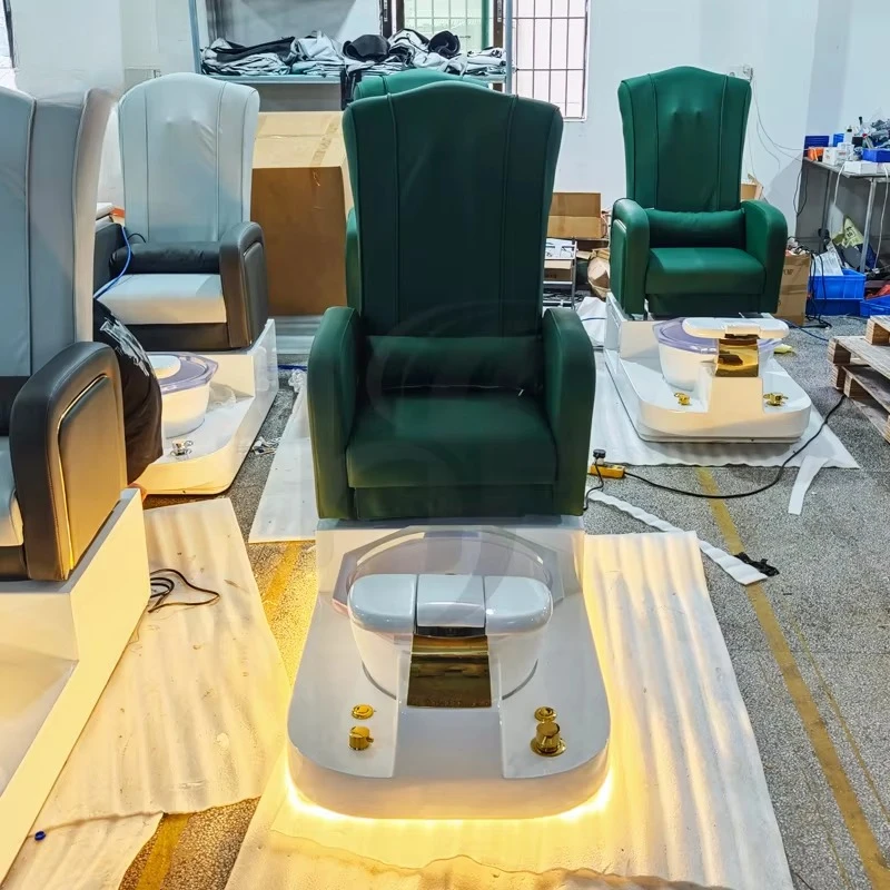 Pedicure Chair with LED Lights White Foot Spa Salon Furniture Ceramic and Plastic Manicure and Pedicure Stations