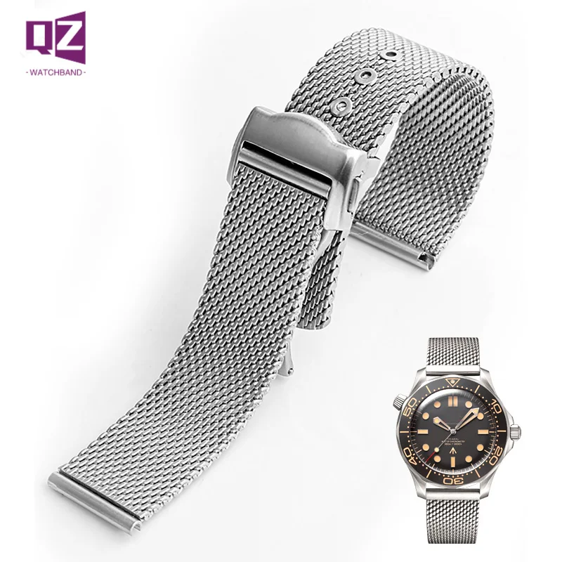 20mm Stainless Steel Watchband  for omega 007 seamaster 300 Watch Strap Woven Milan Fashion 316L Metal Bracelets