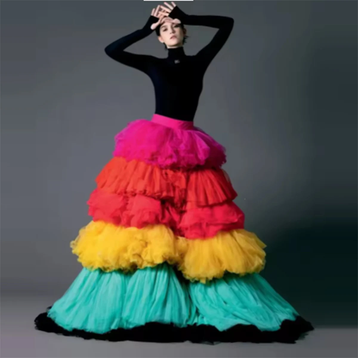 

Rainbow Color Tutu Skirts Puffy A Line Women Long Skirt Wedding Formal Wear Girls Birthday Party Tulle Skirt Customized Color