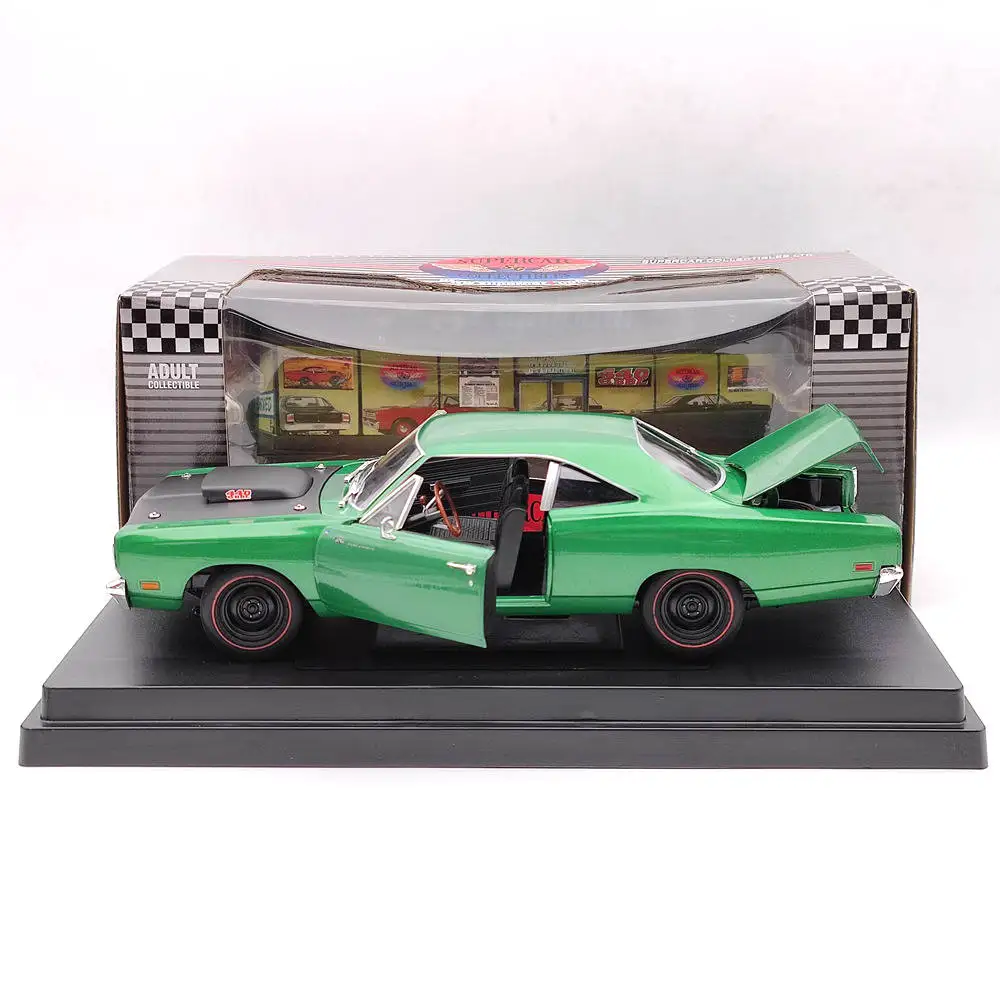 1:18 SUPERCAR Plymouth Roadrunner 1969 1/2 440 6BBL GreenDiecast Model Car Limited Edition Collection Auto Toys