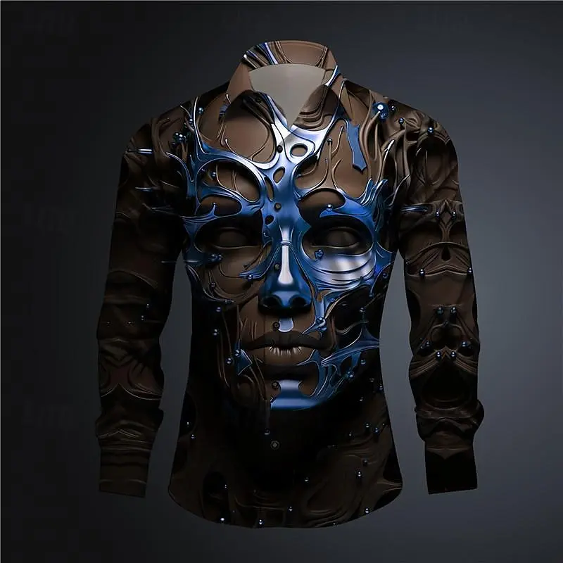 

Mask Men's Shirt Casual Soft Print Men's Clothing Party Street Vacation Spring Summer Lapel Long Sleeve Shirt