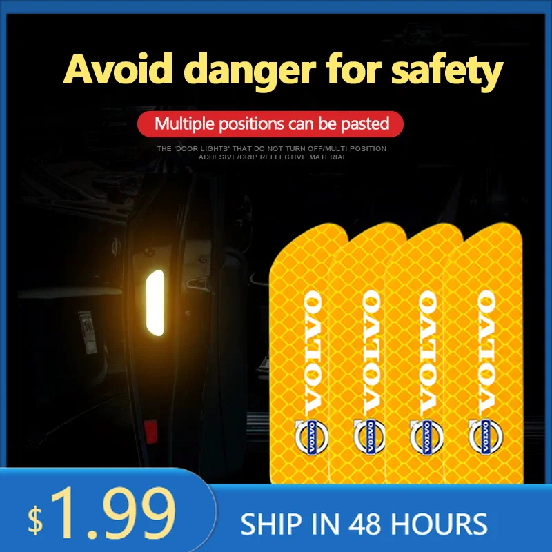 2026 Hot For Volvo 4Pcs Car Reflective Safety Stickers Warning Sign Shine Strip For Volvo ES90 EC40 EX40 EM90 XC90 V90 V60 XC60