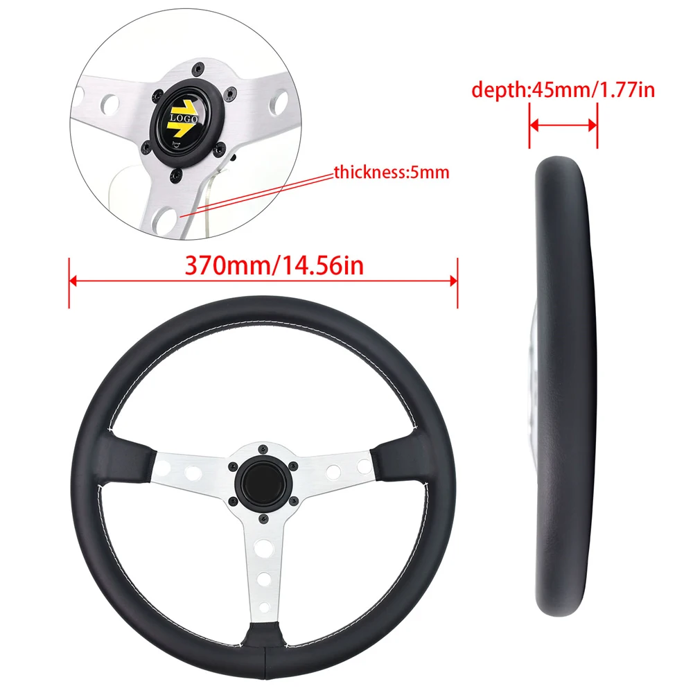 370mm JDM Sports Steering Wheel Silve r3 Spoke Circular 6 Hole Simulation steering wheel For Drift Simulation Game