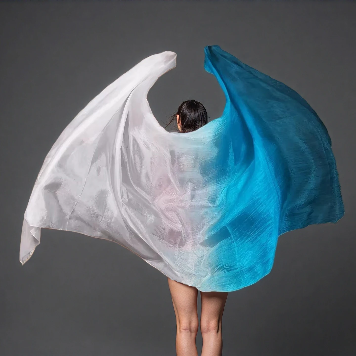 Velos 100% de seda hechos a mano para danza del vientre, velo de seda multicolor con gradiente, accesorios para danza del vientre, niños y adultos, 200x90cm