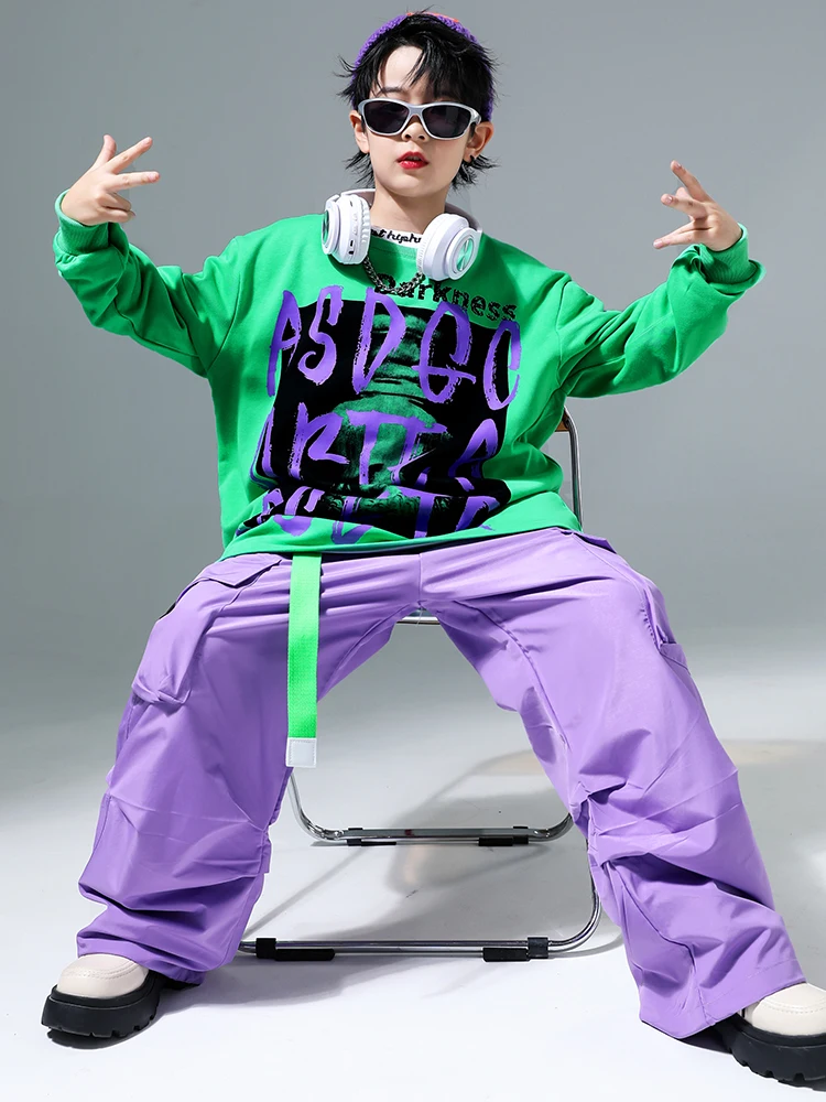 

Kids Hip Hop Outfits Print Sweatshirt Boys Colorful Cargo Pants Teen Street Dance Pullover Streetwear Children Jazz Clothes Sets