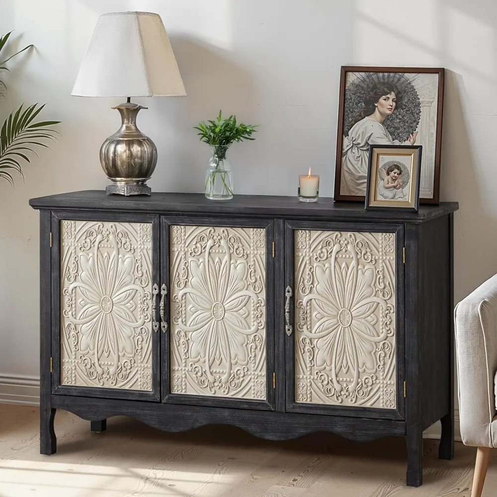 

Farmhouse Sideboard Buffet Cabinet with Storage, 49" Solid Wood Credenza Buffet Table Coffee Bar Wine Bar Storage Cabinet with 3
