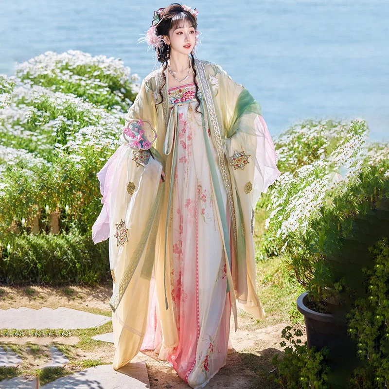 Women's Robe Dress Set Traditional Formal Dress Hanfu Prom Birthday Gift Colorful Hanfu Role Playing Costume Set Gradient Pink