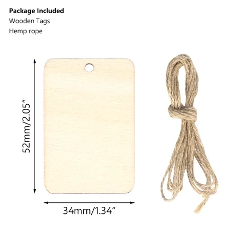 25pcs Nature Labels Unfinished Rectangle Blank Hanging Label Wood Gift Hemp Wooden Slice Party Ropes Tags Wedding Wine Decor