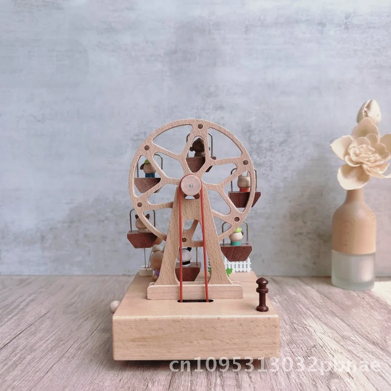 

Музыкальная шкатулка с колесом обозрения для детей, механическая катушка, деревянный вращающийся подарок для мальчиков и девочек