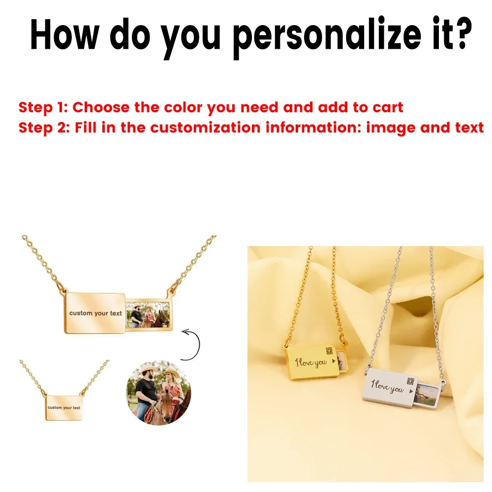 Personalized Text And Photo Pull-Out Envelope Locket Necklace, Customized Photo Envelope Locket Pendant Necklace