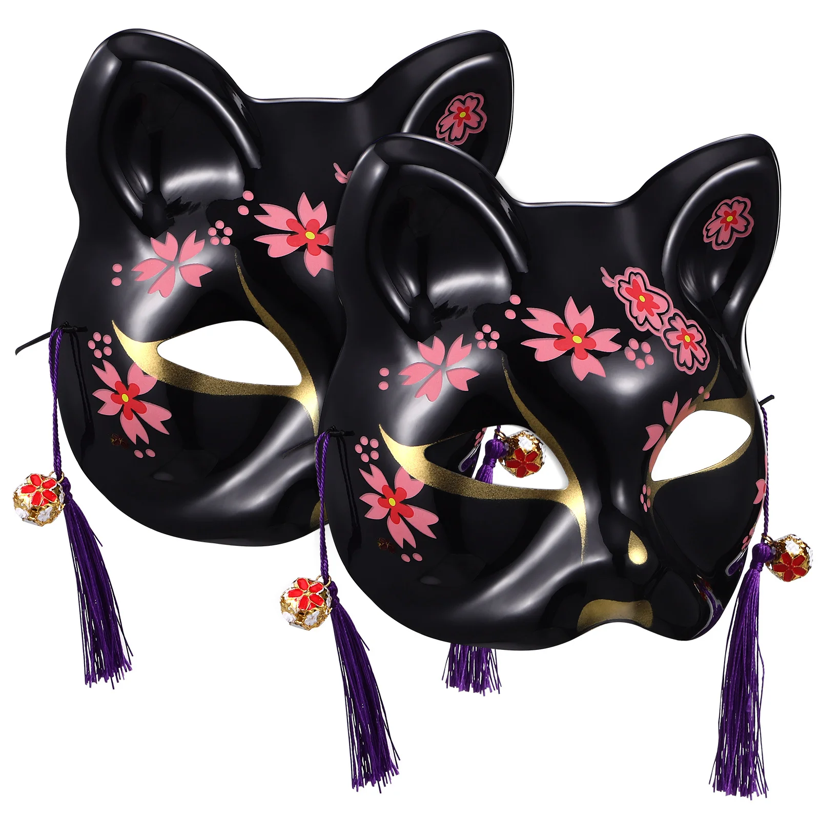 

2Pcs Elegant Kitsune Mask with Sakura Design Half Face Cosplay for Masquerade Ball Mardi Gras Halloween Women Party Wear