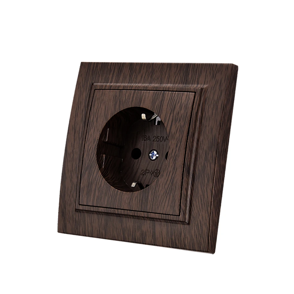Houten stopcontacten Niet geslepen muur Ingebed Vlamvertragend AC-stopcontacten EU-standaard Stekkers Stopcontact 250V Klassiek stopcontact